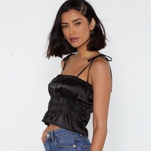 Nasty Gal What’s Your Ruche Cropped Satin Top Size: 2